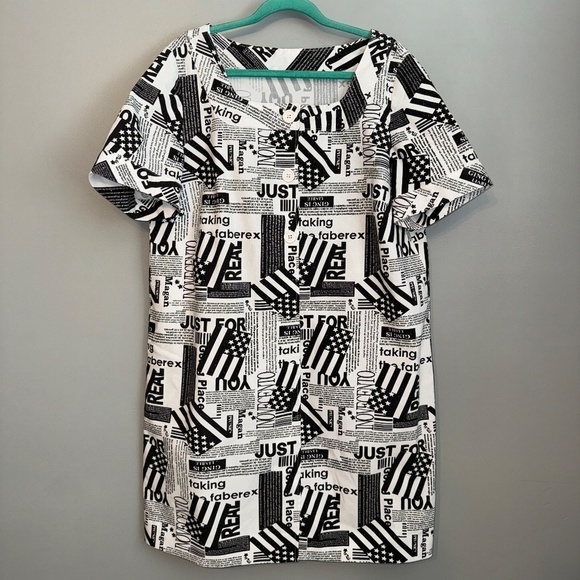 EUC Vintage Handmade Newspaper Print Shift Dress & Messenger Bag Size XL - Picture 2 of 14